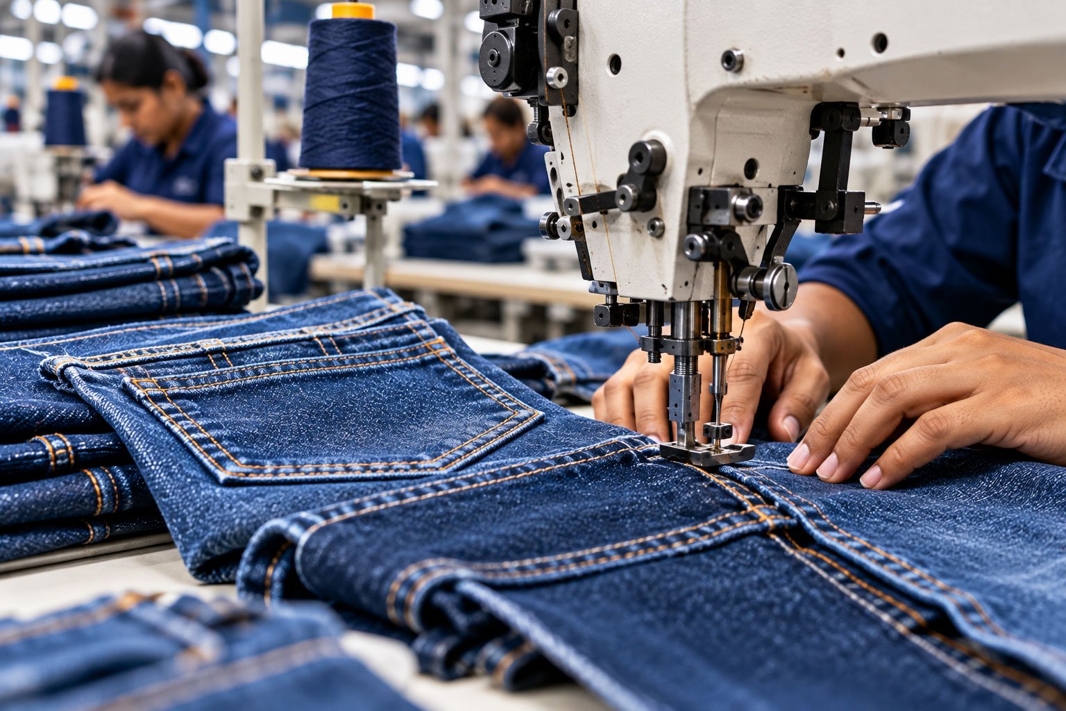 Garment stitching on an industrial sewing machine